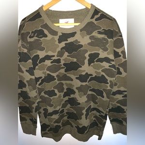 Hollister distressed camo pullover. Slightly high low and oversized